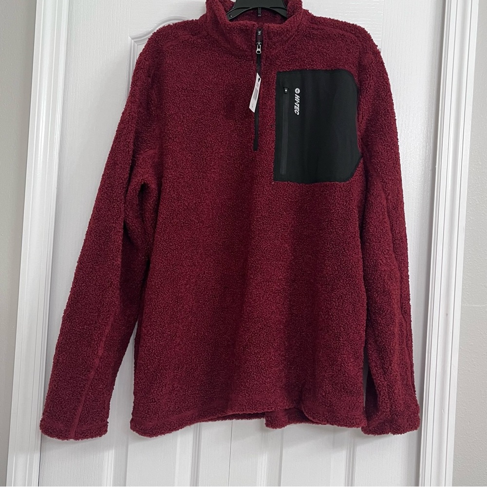 NWT Hi-Tec mens 1/4 zip reflective cozy fleece pullover red large